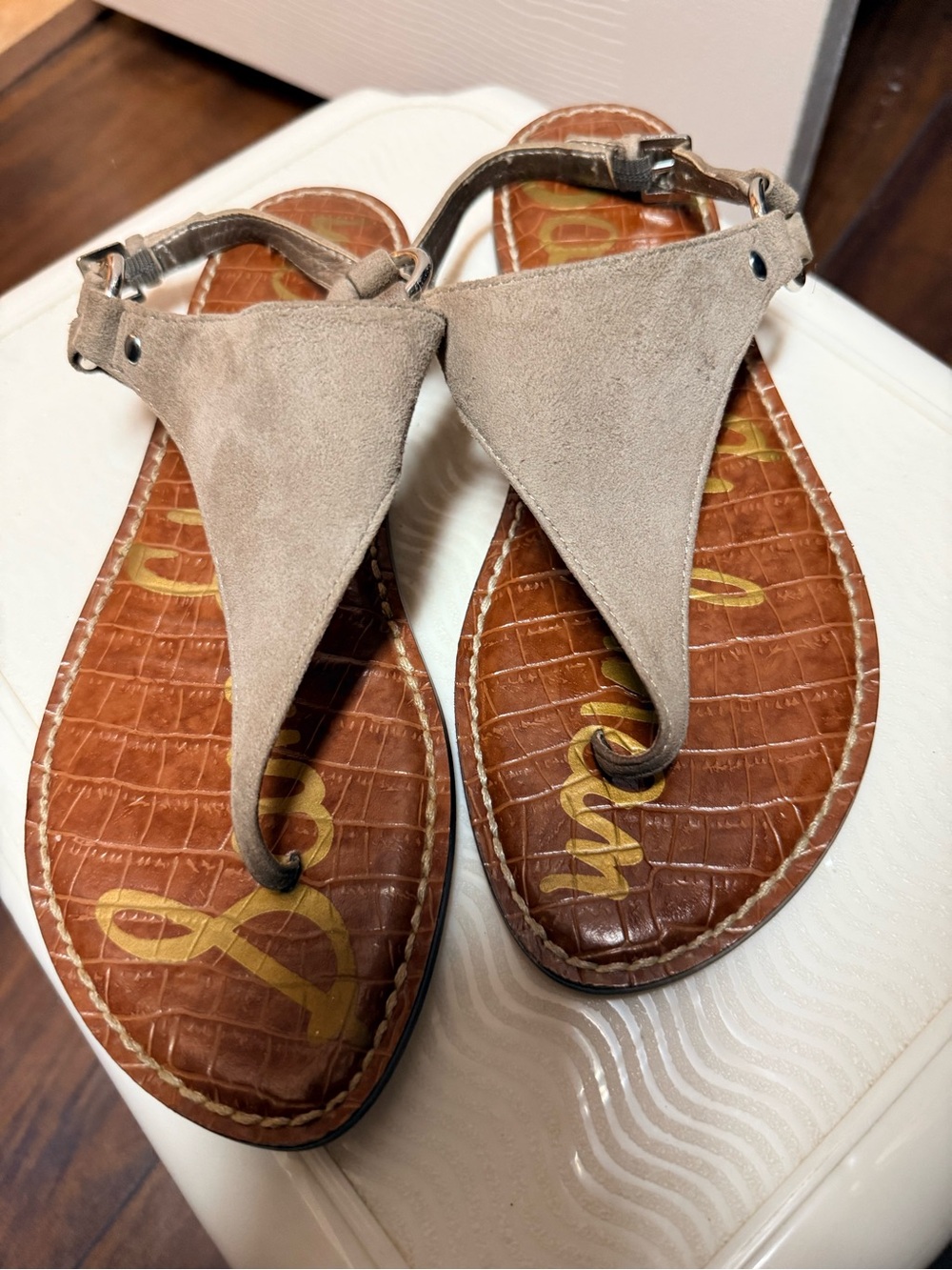 Sam Edelman Taupe Suede T-strap Sandals